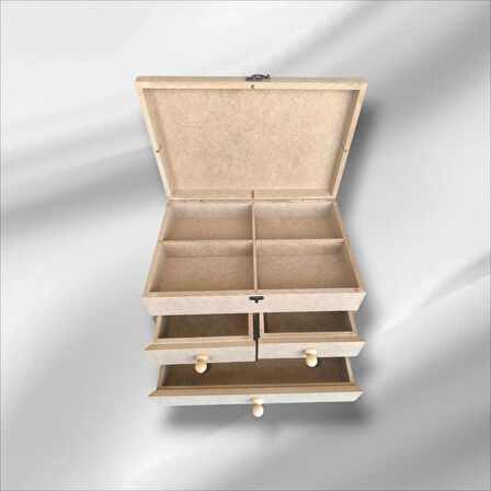 Ham Ahşap boyanabilir- ham MDF- 3 çekmeceli-4bölmeli dekoratif organizer kutu