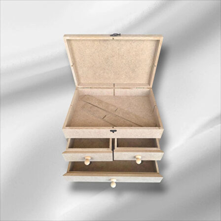 Ham Ahşap boyanabilir- ham MDF- 3 çekmeceli-4bölmeli dekoratif organizer kutu