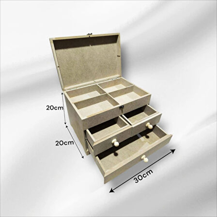 Ham Ahşap boyanabilir- ham MDF- 3 çekmeceli-4bölmeli dekoratif organizer kutu