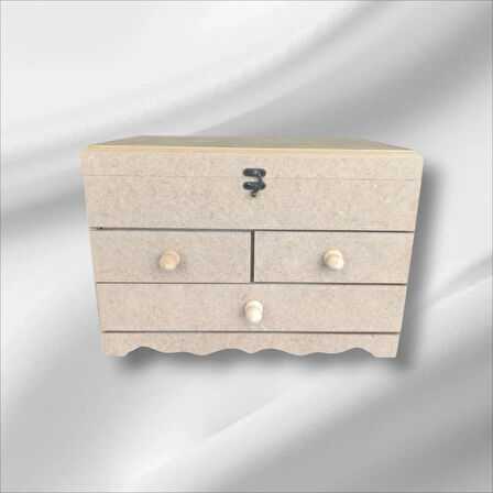 Ham Ahşap boyanabilir- ham MDF- 3 çekmeceli-4bölmeli dekoratif organizer kutu
