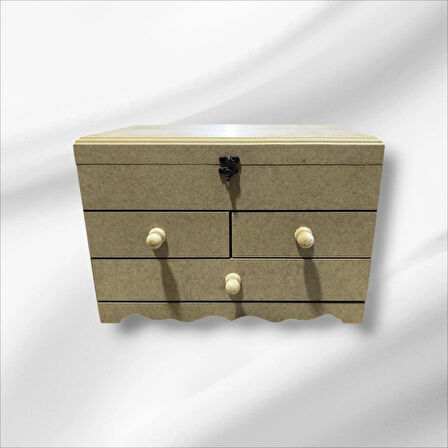 Ham Ahşap boyanabilir- ham MDF- 3 çekmeceli-4bölmeli dekoratif organizer kutu