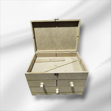 Ham Ahşap boyanabilir- ham MDF- 3 çekmeceli-4bölmeli dekoratif organizer kutu