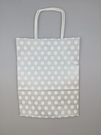 KRAFT KAĞIT ÇANTA GÜMÜŞ/GRİ PUANLI 18CM X 24CM - 1 ADET