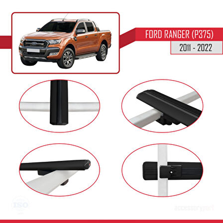 Ford Ranger (P375) 2011-2022 Arası ile Uyumlu BASIC Model Ara Atkı Tavan Barı Siyah 2 Adet