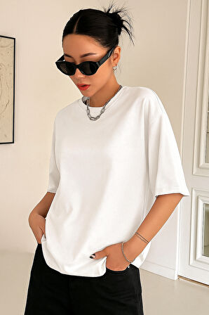 Kadın Oversize T-shirt Pamuklu Baskılı Tişört KİND-OVERSİZE
