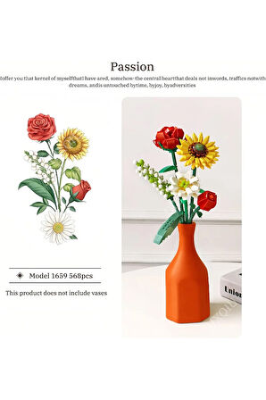 Yetişkinler İçin Dekoratif Çiçek Buketi Yapım Seti Legosu 568 Parça Papatya-Gül Ayçiçeği