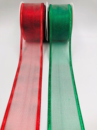 10 Metre Yılbaşı Sim Şifon Kurdele, 40 mm Kurdele Yılbaşı, Organze Yılbaşı Kurdele Süsleme Dekoratif