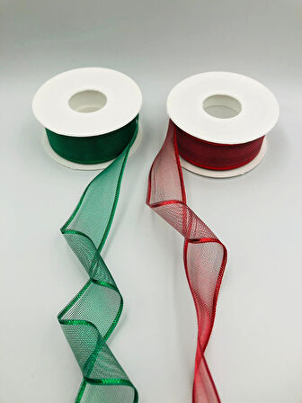 10 Metre Yılbaşı Sim Şifon Kurdele, 25 mm Kurdele Yılbaşı, Organze Yılbaşı Kurdele Süsleme Dekoratif