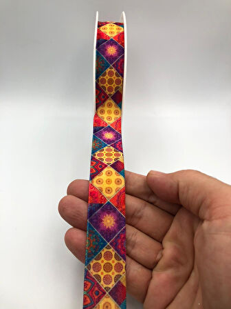 5 Metre Desenli Kadife Kurdele 25 mm, Keten, Saten, Kadife, ohça, Süsleme, Çeyiz, Gelin, Nişan, Söz, Paketleme, Fiyonk