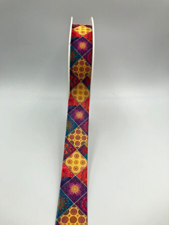 5 Metre Desenli Kadife Kurdele 25 mm, Keten, Saten, Kadife, ohça, Süsleme, Çeyiz, Gelin, Nişan, Söz, Paketleme, Fiyonk