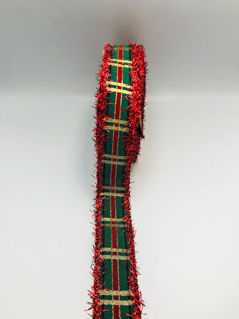 5 Mt. Yılbaşı Kurdele 2.5 cm Kırmızı Saçaklı Dokuma Yılbaşı Kurdelesi Süsleme Noel Yılbaşı Süs 