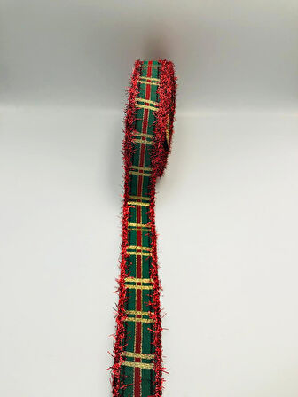 5 Mt. Yılbaşı Kurdele 2.5 cm Kırmızı Saçaklı Dokuma Yılbaşı Kurdelesi Süsleme Noel Yılbaşı Süs 