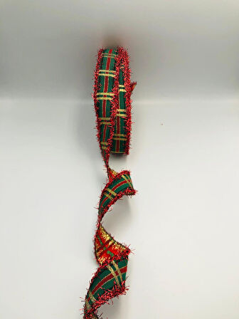 5 Mt. Yılbaşı Kurdele 2.5 cm Kırmızı Saçaklı Dokuma Yılbaşı Kurdelesi Süsleme Noel Yılbaşı Süs 