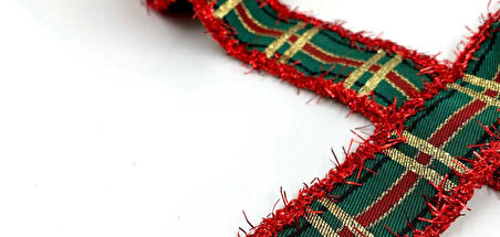 5 Mt. Yılbaşı Kurdele 2.5 cm Kırmızı Saçaklı Dokuma Yılbaşı Kurdelesi Süsleme Noel Yılbaşı Süs 