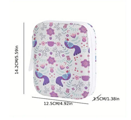 Dikiş Seti - Fermuarlı Çiçekli Seyahat- Yolculuk İçin Taşınabilir Çeyiz Dikiş Kutusu