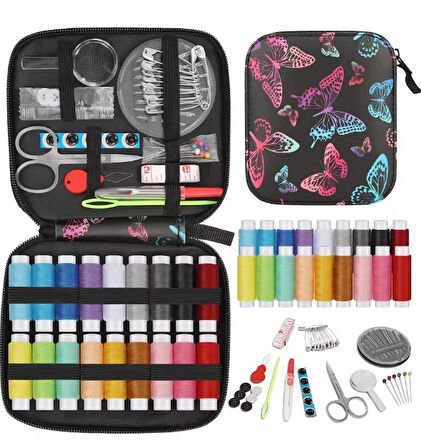 Dikiş Seti - Fermuarlı Seyahat- Yolculuk İçin Taşınabilir Çeyiz Dikiş Kutusu