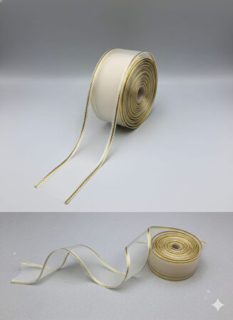 5 Metre Organze Kurdele 4 cm Genişlik, Simli Organze Kurdele, Paket Kurdele, Bohça Kurdele, Süsleme