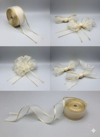 5 Metre Organze Kurdele 2.5 cm (25 mm) Genişlik, Simli Organze Kurdele, Paket Kurdele, Bohça Kurdele, Süsleme