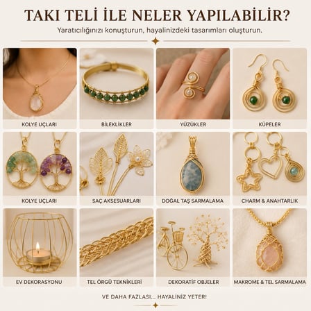 2 mm Kalınlık GOLD 4,5-5 Metre Aras Tel Çiçek Takı Taç Hobi Şönil Amigurumi elin, Çiçek, Filografi ve Takı ArmCuff Teli