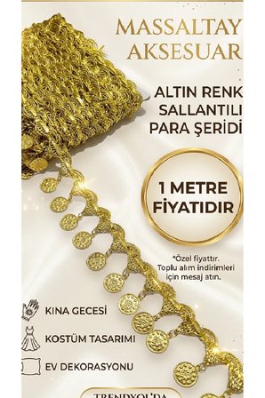Altın Sarısı Para Pullu Şerit Boncuk 1 Metre – El İşi, Hobi ve Dekorasyon İçin Parlak Pul Şerit
