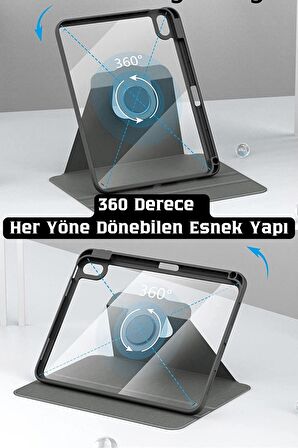  iPad Air 11 inç 2024 M2 Çipli 6.Nesil Uyumlu 360° Dönebilen Standlı Pino Tablet Kılıfı 