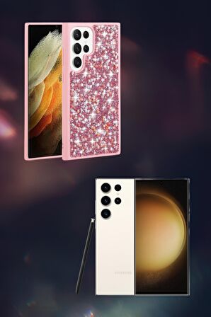 Galaxy S23 Ultra Uyumlu Işıltılı Zarif Parlak Taşlı Fuchsia Telefon Kılıfı