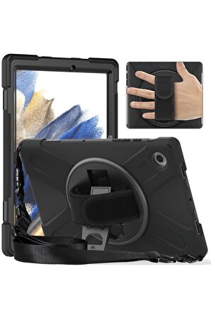 M10 HD X306F Uyumlu Defender Tablet Kılıfı Askılı 360° Dönebilir Standlı Tam Koruma