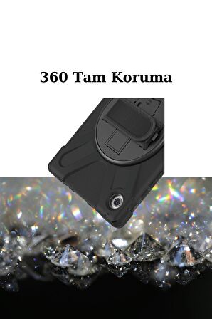 M10 HD X306F Uyumlu Defender Tablet Kılıfı Askılı 360° Dönebilir Standlı Tam Koruma