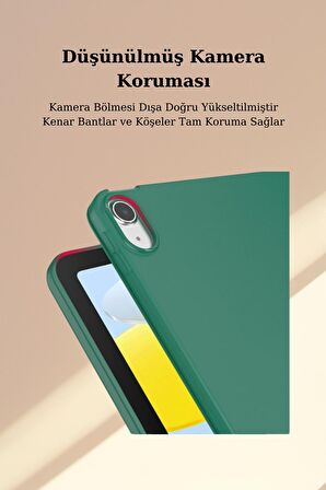 Apple iPad Air 10.9 2022 (5.Nesil) Uyumlu Kılıf Kalemlikli Katlanabilen Standlı Akıllı Tablet Kılıfı
