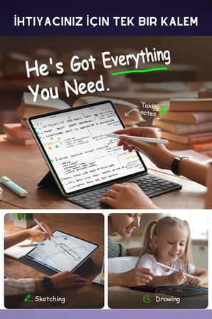 iPad 12.9 inç 6. Nesil Uyumlu Manyetik ve Kablosuz Şarj Olabilen Stylus Bluetooth Tablet Kalemi