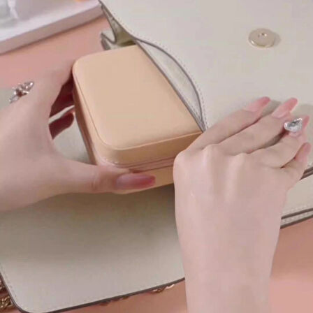 Mini Mücevher Takı Kutusu - Kolye, Yüzük, Küpe Düzenleyici Seyahat Takı Çantası Somon 
