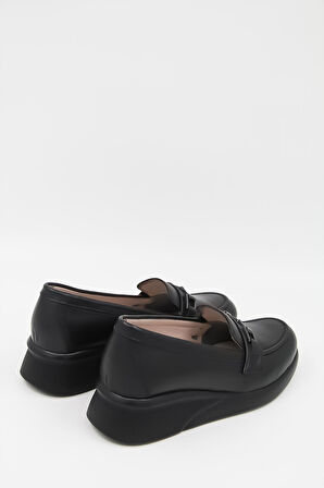 X-Trend 702-1 Tokalı-Dolgu Topuk-Deri Kadın Comfort Ayakkabı - Siyah