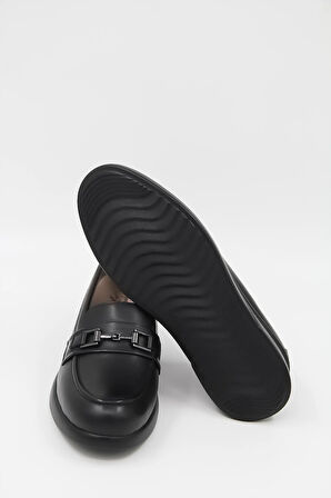 X-Trend 702-1 Tokalı-Dolgu Topuk-Deri Kadın Comfort Ayakkabı - Siyah