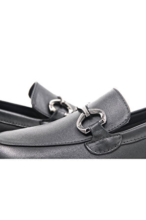 De Scario 449 Deri Toka Detaylı Kadın Loafer Ayakkabı - Siyah