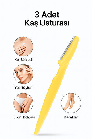 Professional 3 Adet Yüz Jileti Kaş Usturası