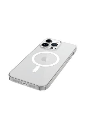 14 Pro Uyumlu Kılıf  Fuchsia Wireless Şarj Özellikli Şeffaf Kapak