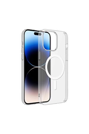 14 Pro Uyumlu Kılıf  Fuchsia Wireless Şarj Özellikli Şeffaf Kapak