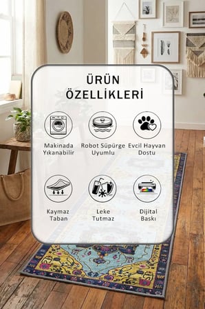 Yıkanabilir Kaymaz A-27 Dijital Baskılı Yolluk Halı Tüy Tutmaz Gri