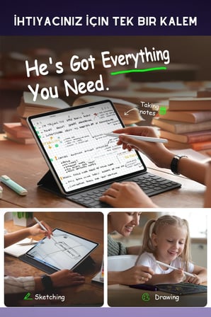 iPad 10.9 inç Air 5. Nesil Uyumlu Manyetik ve Kablosuz Şarj Olabilen Stylus Bluetooth Tablet Kalemi