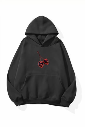 Unisex Yumuşak Dokulu Metal Kiraz Baskılı Tasarım Oversize 3 İplik Hoodie Sweatshirt