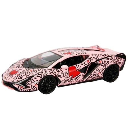 1:32 Sesli ve Işıklı RMZ Hobby Keith Haring Serisi Die Cast Çek Bırak Model Araba - Pembe Lamborghini Sian Fkp 37