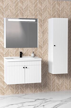 Avien 80 Cm Banyo Dolabı Npl Led Aynalı - Boy Dolap Dahil