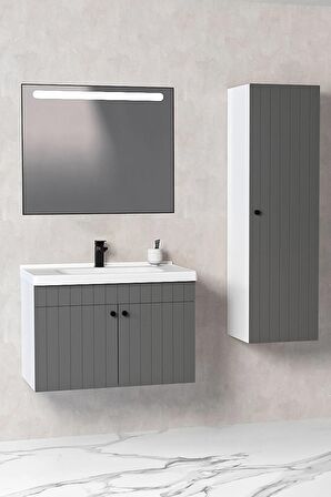 Avien 80 Cm Banyo Dolabı Lvn Led Aynalı - Boy Dolap Dahil