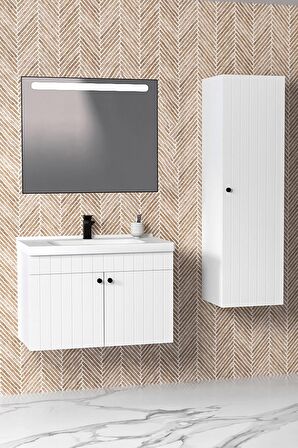 Avien 80 Cm Banyo Dolabı Lvn Led Aynalı - Boy Dolap Dahil