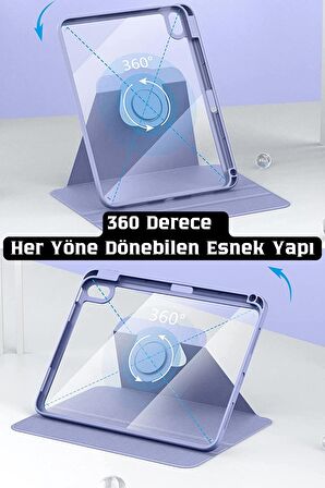  iPad Air 11 inç 2024 M2 Çipli 6.Nesil Uyumlu 360° Dönebilen Standlı Pino Tablet Kılıfı 
