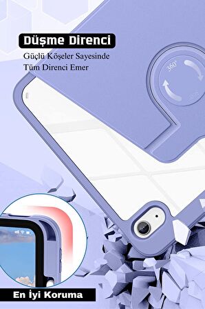  iPad Air 11 inç 2024 M2 Çipli 6.Nesil Uyumlu 360° Dönebilen Standlı Pino Tablet Kılıfı 