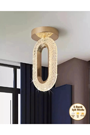 Nova Lighting Alfa Kristal Ledli Avize Tavana Sıfır Gold Sarı Gövde 3 Renk Modu Koridor yatak Odası Çocuk Odası