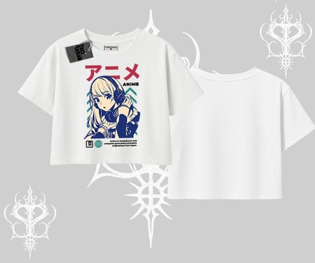Oversize Crop Tshirt Anime Kız Desenli Japon Tarzı