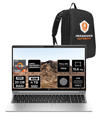 HP ProBook 455 G10 R5 7530U 20GB RAM 4TB SSD 15.6'' FHD FDOS Dizüstü Bilgisayar & PER4 ÇANTA