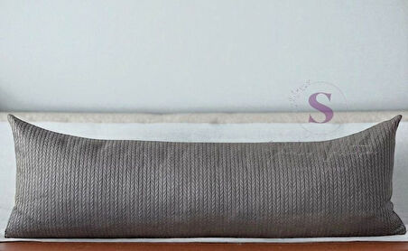 GRİ ÖRGÜ İSKANDİNAV UZUN YASTIK 40X100 ( İÇİ DOLGULU)